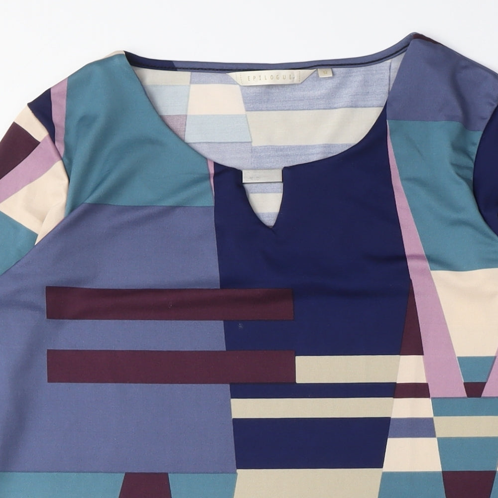 Epilogue Womens Blue Colourblock Polyester Tunic T-Shirt Size 12 Crew Neck