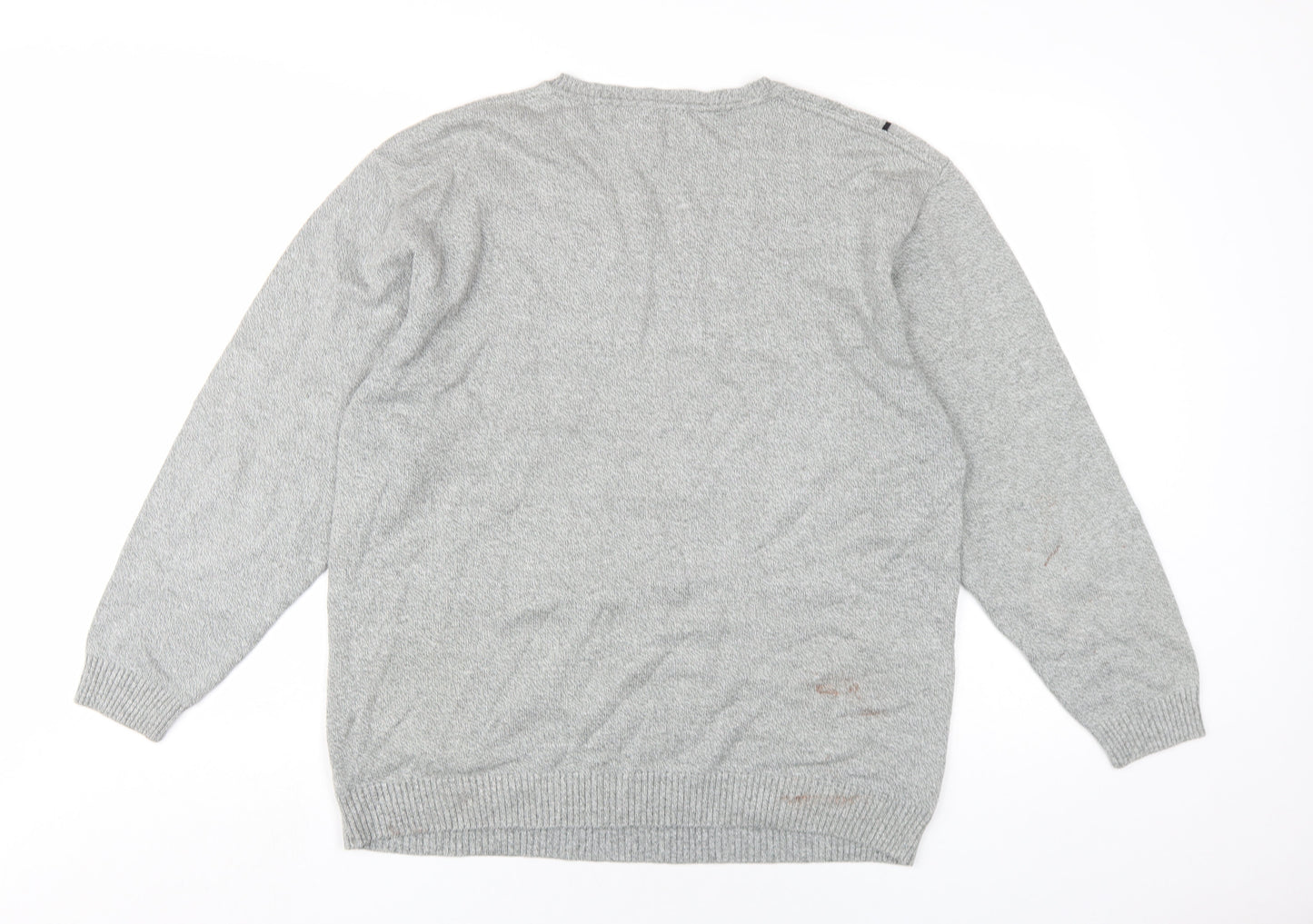 Greenwoods Mens Grey V-Neck Cotton Pullover Jumper Size M Long Sleeve