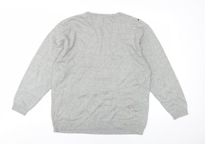 Greenwoods Mens Grey V-Neck Cotton Pullover Jumper Size M Long Sleeve