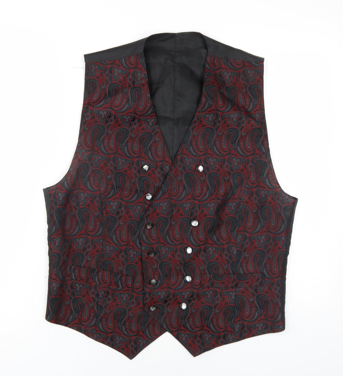 Youngs Mens Black Geometric Polyester Jacket Suit Waistcoat Size M Regular