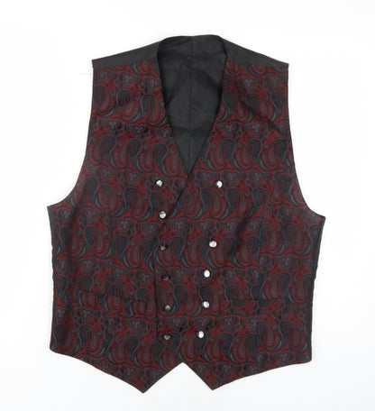 Youngs Mens Black Geometric Polyester Jacket Suit Waistcoat Size M Regular