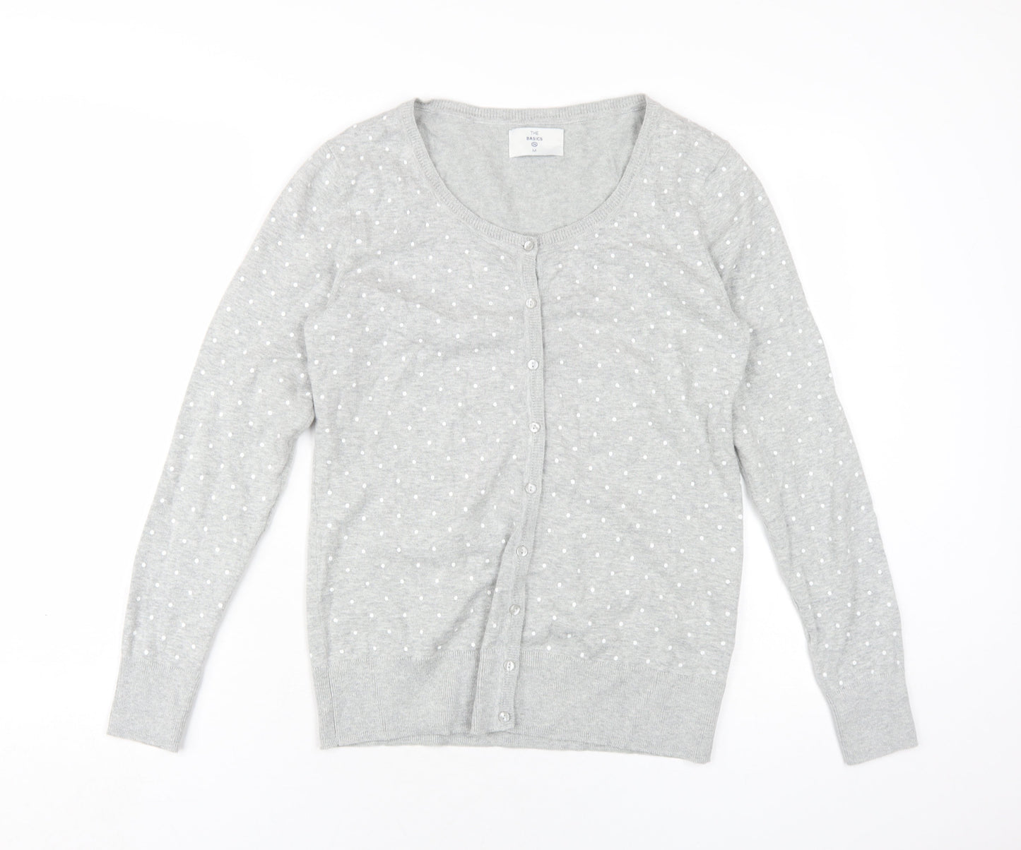 C&A Womens Grey Round Neck Polka Dot Cotton Cardigan Jumper Size M