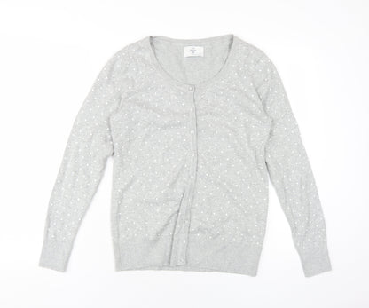 C&A Womens Grey Round Neck Polka Dot Cotton Cardigan Jumper Size M