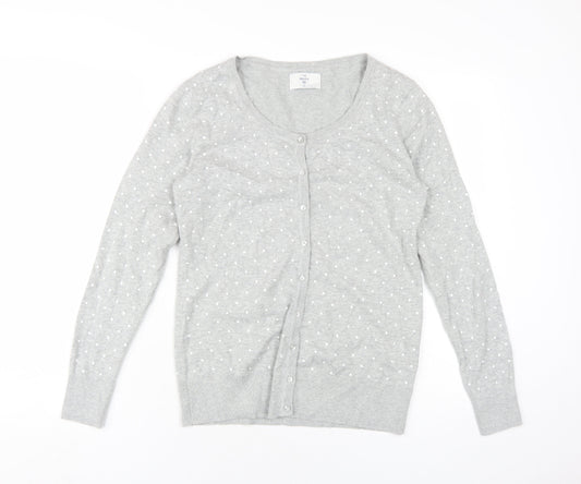 C&A Womens Grey Round Neck Polka Dot Cotton Cardigan Jumper Size M