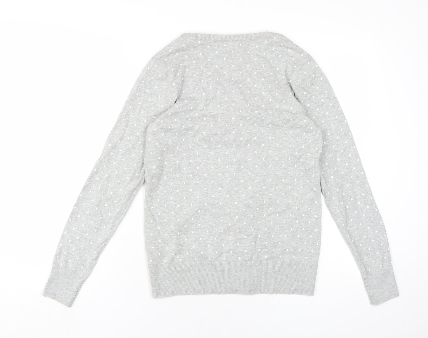 C&A Womens Grey Round Neck Polka Dot Cotton Cardigan Jumper Size M