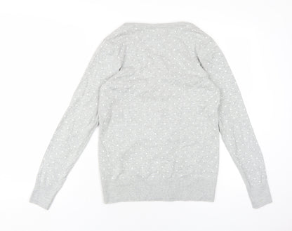 C&A Womens Grey Round Neck Polka Dot Cotton Cardigan Jumper Size M