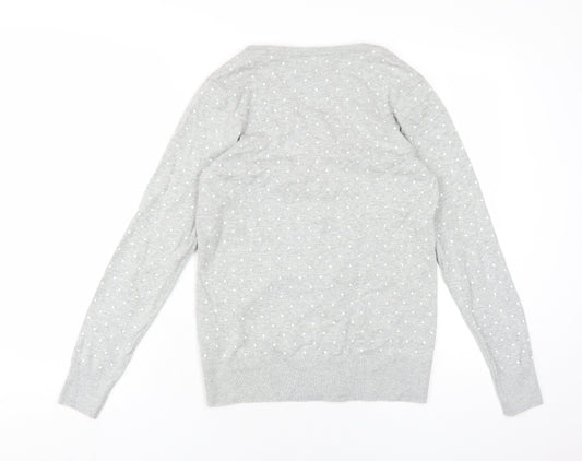 C&A Womens Grey Round Neck Polka Dot Cotton Cardigan Jumper Size M