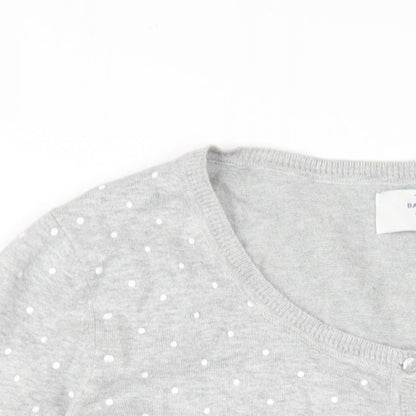 C&A Womens Grey Round Neck Polka Dot Cotton Cardigan Jumper Size M