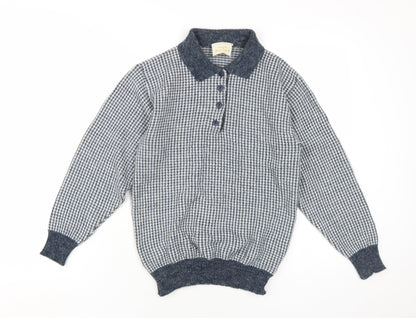 Glenn Russel Womens Blue Collared Geometric Acrylic Pullover Jumper Size S