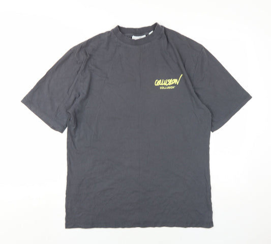 Womens UK Size XS COLLUSION Grey Basic T-Shirt