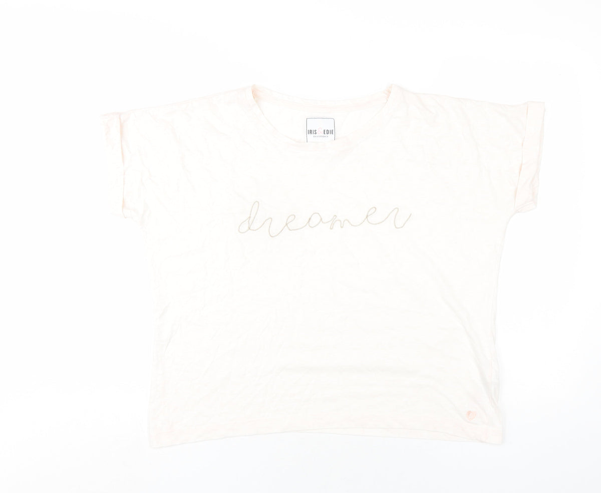 Iris & Edie Womens Pink Cotton Basic T-Shirt Size 8 Round Neck