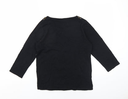 EWM Womens Black Cotton Basic T-Shirt Size 10 Scoop Neck - Beaded Neckline