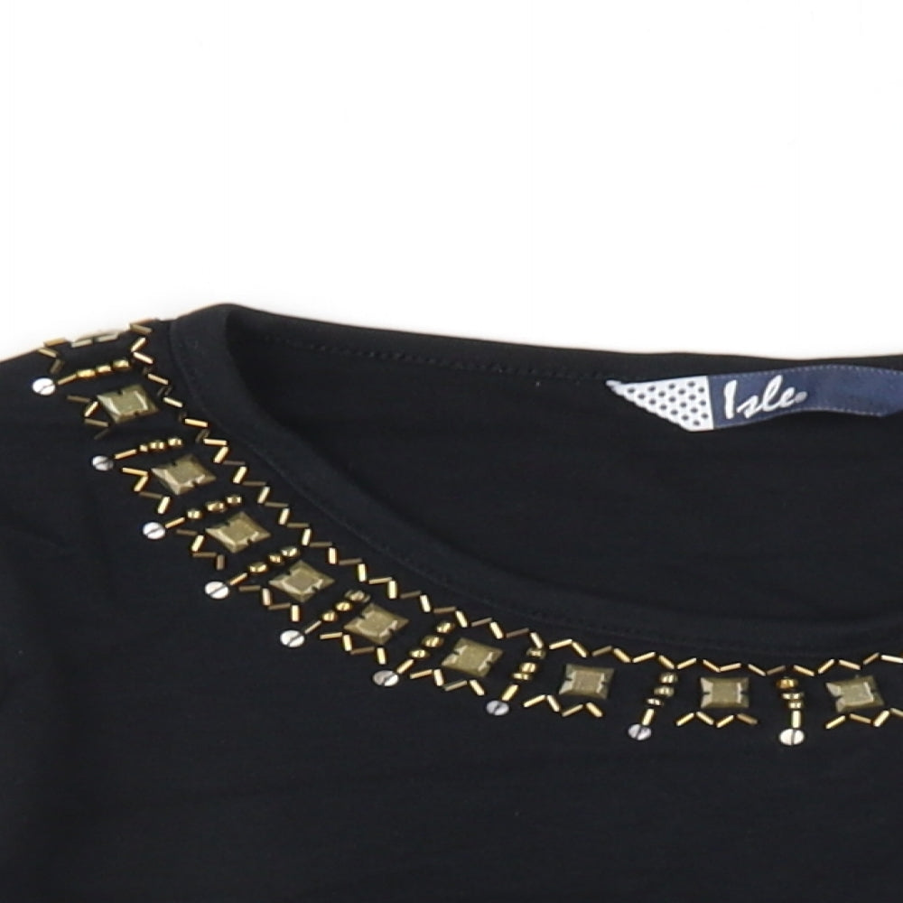 EWM Womens Black Cotton Basic T-Shirt Size 10 Scoop Neck - Beaded Neckline