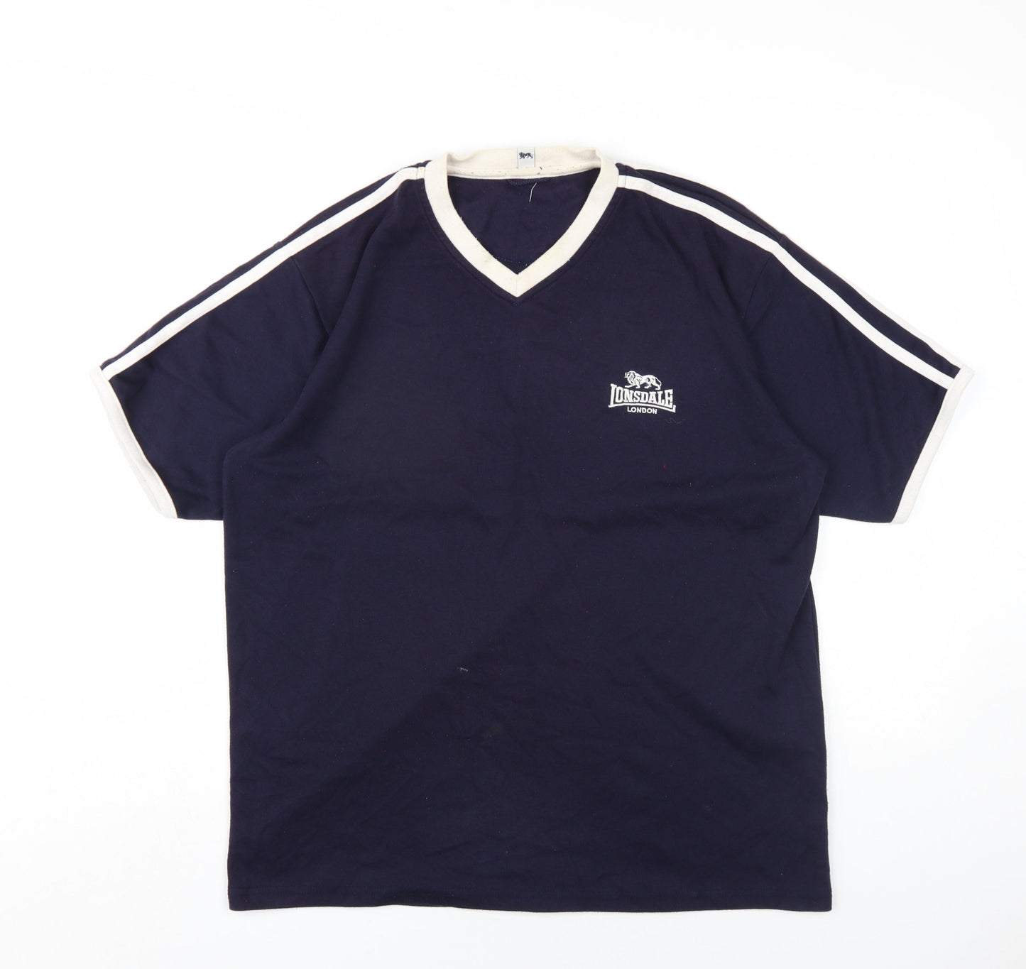 Lonsdale Mens Blue Cotton T-Shirt Size M V-Neck
