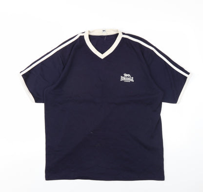 Lonsdale Mens Blue Cotton T-Shirt Size M V-Neck