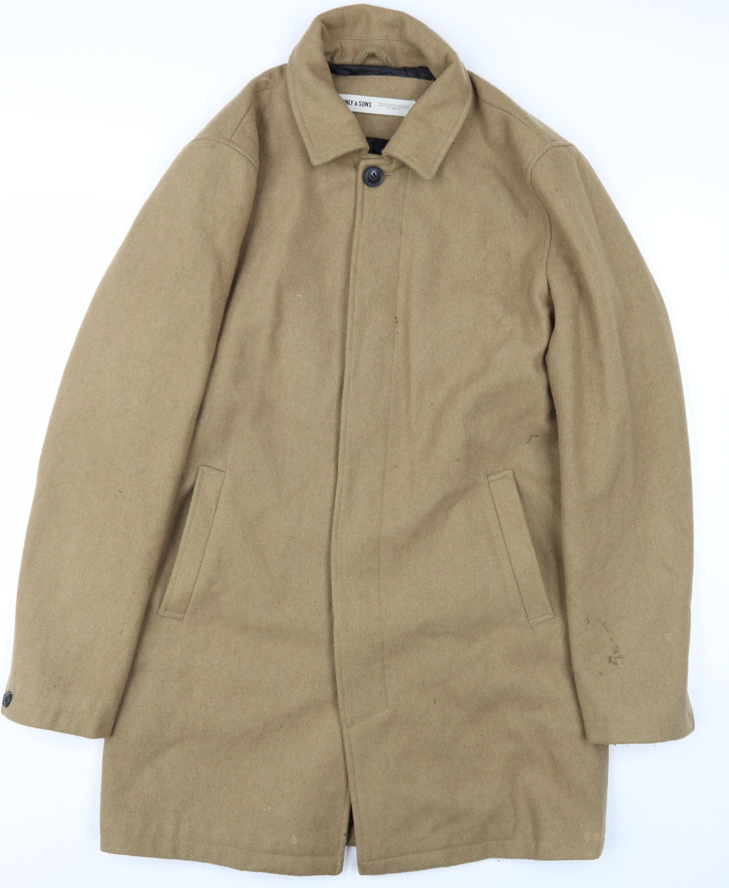 Mens UK Size L ONLY & SONS Beige Overcoat