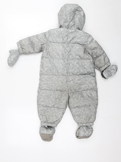 Gap Baby Grey Puffer Jacket Snowsuit Size 9-12 Months Zip - With Mittens & Shoes