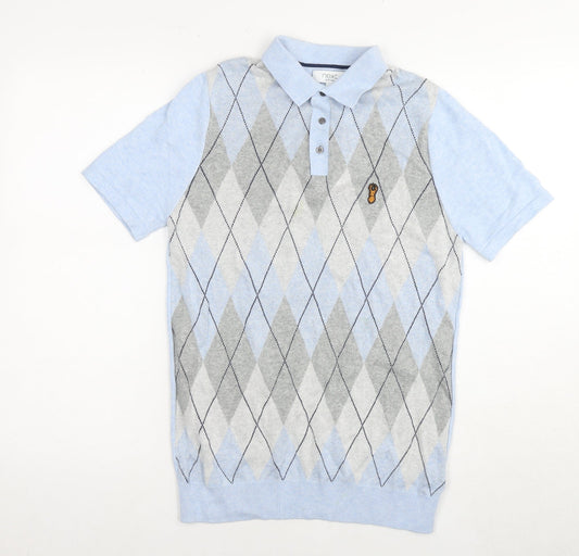 NEXT Mens Blue Geometric Cotton Polo Size S Collared Pullover