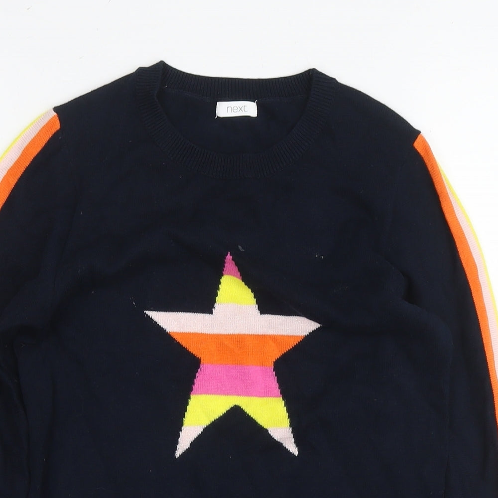 NEXT Girls Blue Round Neck Cotton Tunic Jumper Size 9 Years Pullover - Star