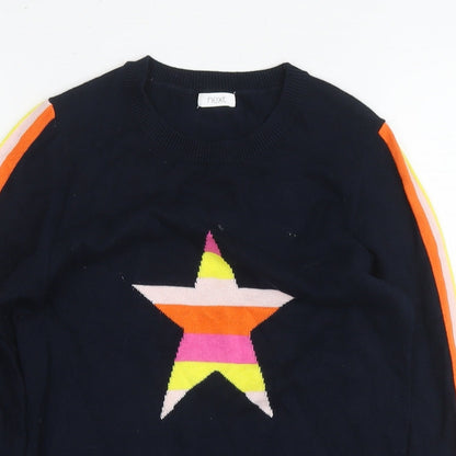 NEXT Girls Blue Round Neck Cotton Tunic Jumper Size 9 Years Pullover - Star