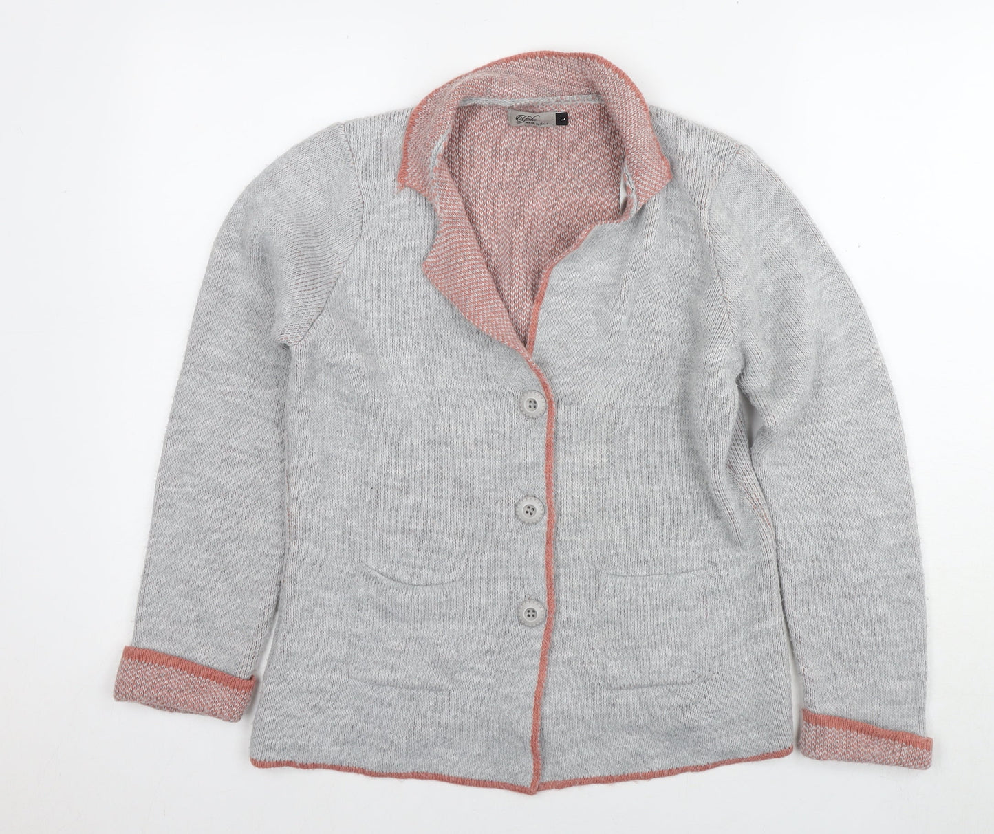 Yaida Womens Grey Round Neck Acrylic Cardigan Jumper Size L
