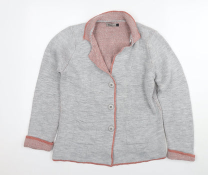 Yaida Womens Grey Round Neck Acrylic Cardigan Jumper Size L