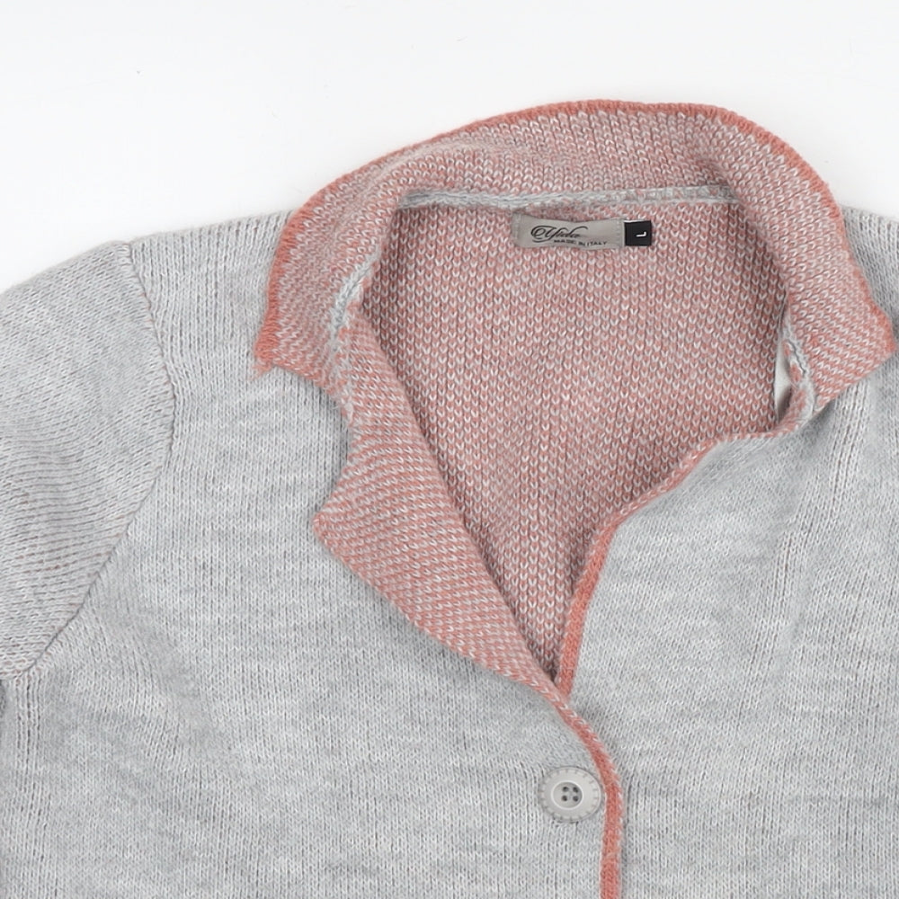 Yaida Womens Grey Round Neck Acrylic Cardigan Jumper Size L