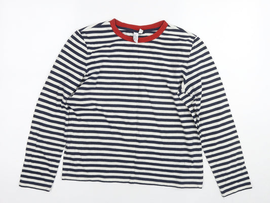 & Other Stories Womens Blue Striped Cotton Basic T-Shirt Size 10 Round Neck