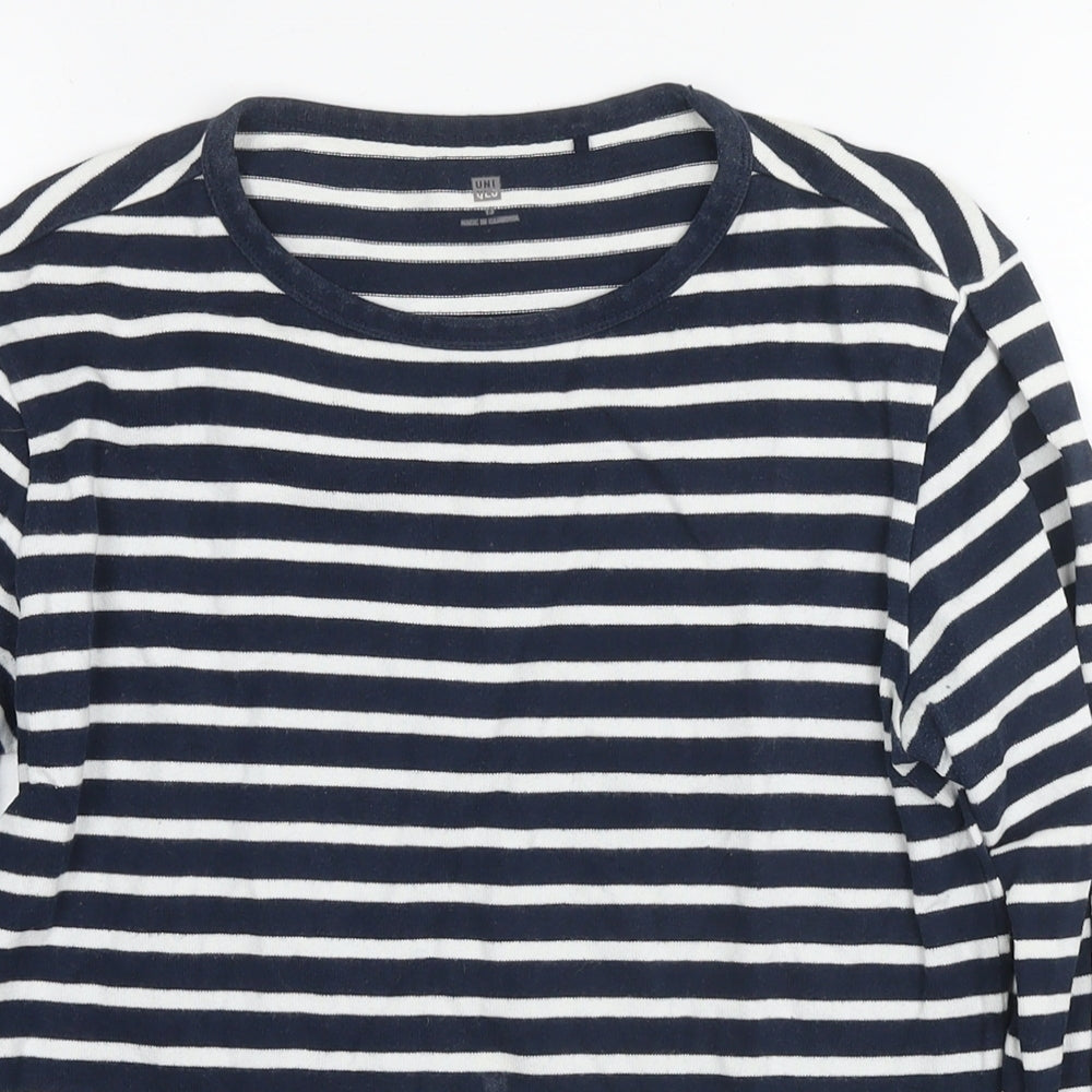 Uniqlo Girls Blue Round Neck Striped Cotton Tunic Jumper Size 13 Years Pullover