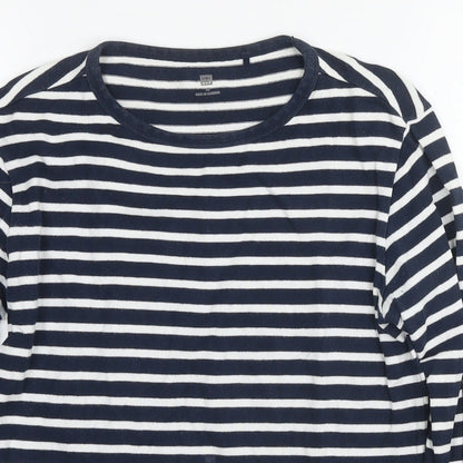 Uniqlo Girls Blue Round Neck Striped Cotton Tunic Jumper Size 13 Years Pullover