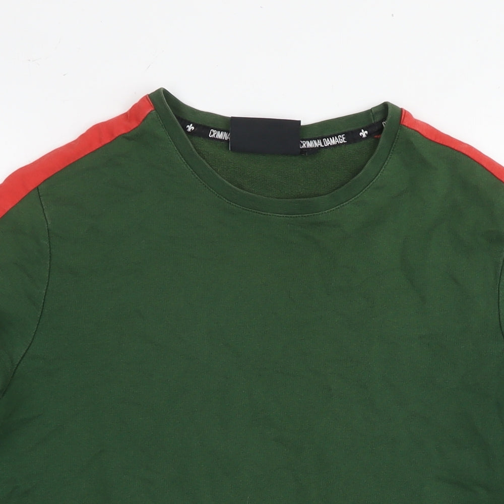 Mens UK Size S Criminal Damage Green Pullover Sweatshirt
