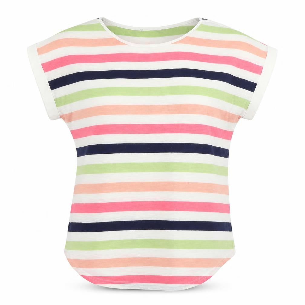 Oasis Womens Multicoloured Striped Viscose Basic T-Shirt Size M Round Neck