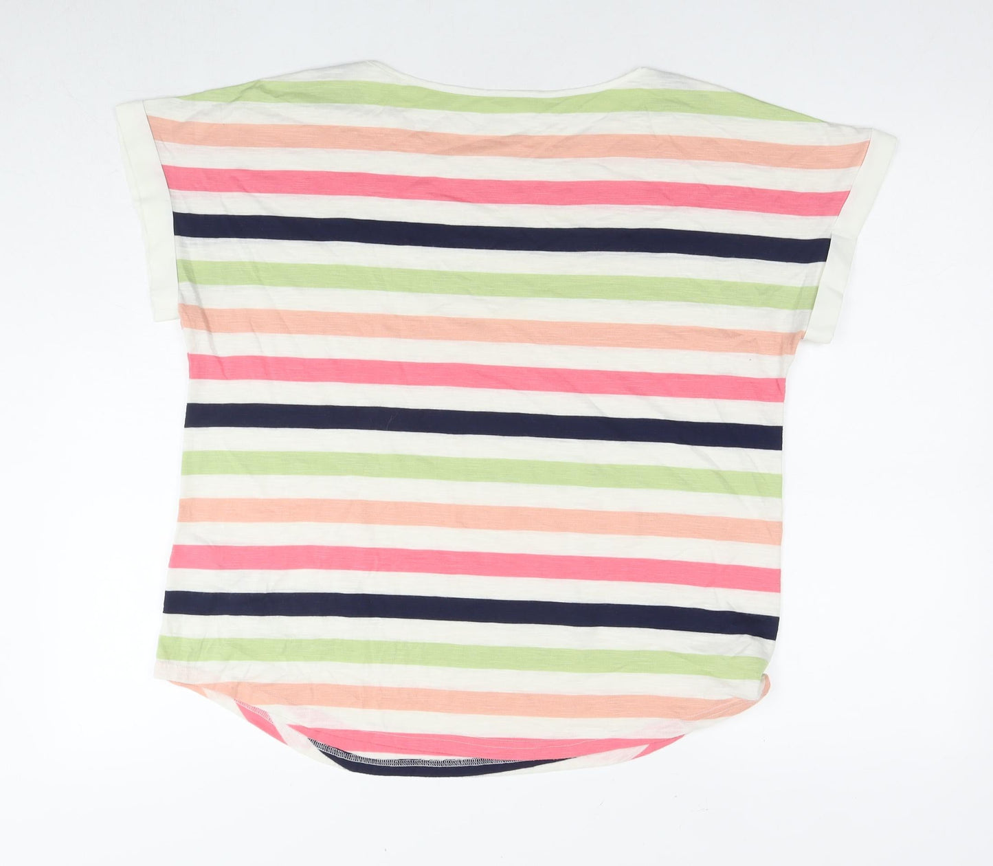 Oasis Womens Multicoloured Striped Viscose Basic T-Shirt Size M Round Neck