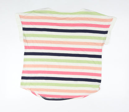 Oasis Womens Multicoloured Striped Viscose Basic T-Shirt Size M Round Neck