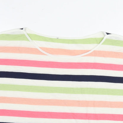 Oasis Womens Multicoloured Striped Viscose Basic T-Shirt Size M Round Neck