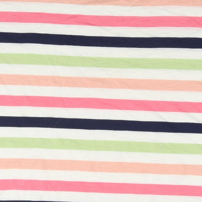 Oasis Womens Multicoloured Striped Viscose Basic T-Shirt Size M Round Neck