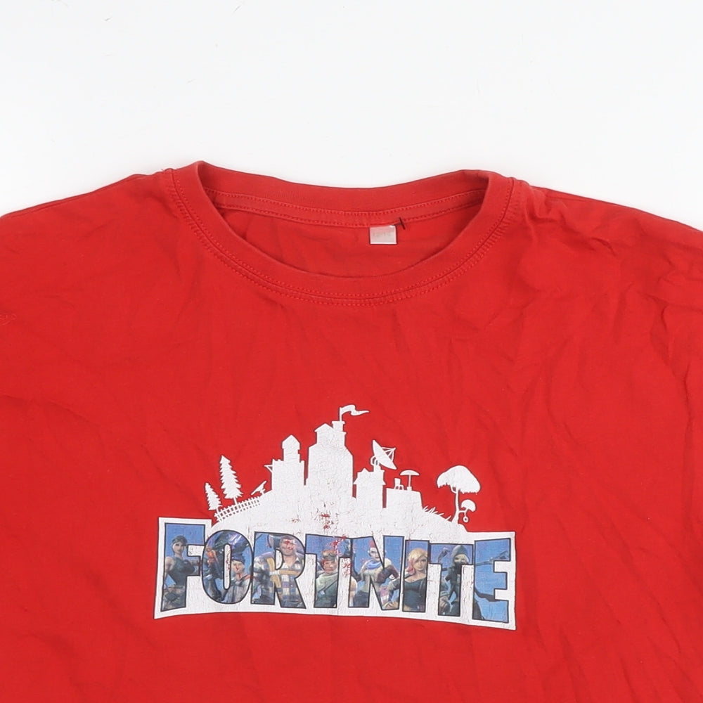 Fortnite Boys Red Cotton Basic T-Shirt Size 12 Years Round Neck Pullover - Age 12-14 Years Logo