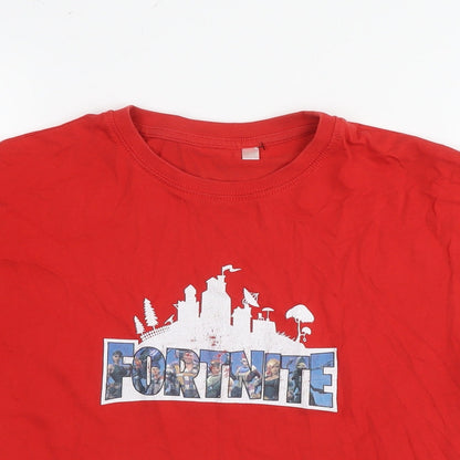 Fortnite Boys Red Cotton Basic T-Shirt Size 12 Years Round Neck Pullover - Age 12-14 Years Logo
