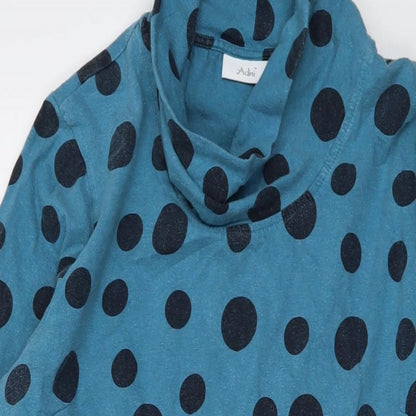 Adnini Womens Blue Polka Dot Cotton A-Line Size 16 Roll Neck Pullover
