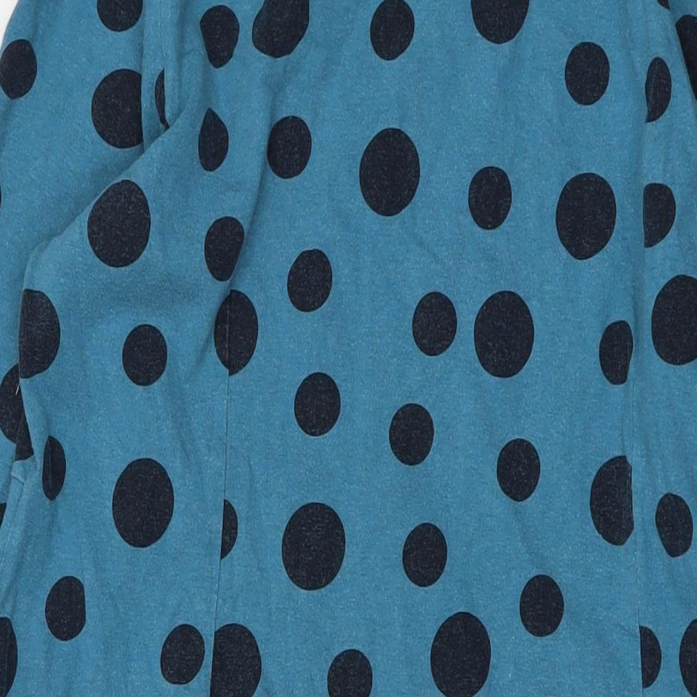 Adnini Womens Blue Polka Dot Cotton A-Line Size 16 Roll Neck Pullover