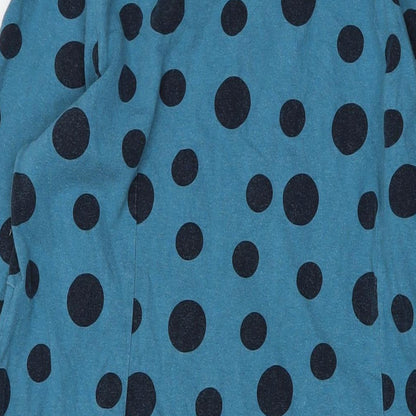 Adnini Womens Blue Polka Dot Cotton A-Line Size 16 Roll Neck Pullover