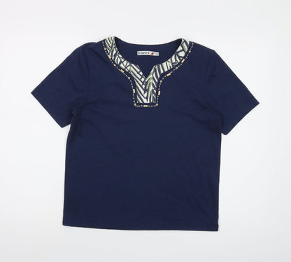 Poppyr Womens Blue Polyester Basic T-Shirt Size 10 V-Neck