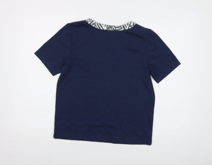 Poppyr Womens Blue Polyester Basic T-Shirt Size 10 V-Neck