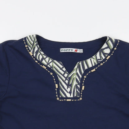 Poppyr Womens Blue Polyester Basic T-Shirt Size 10 V-Neck