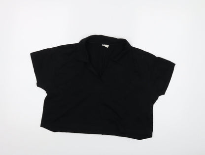 Cotton On Womens Black Cotton Cropped T-Shirt Size M V-Neck