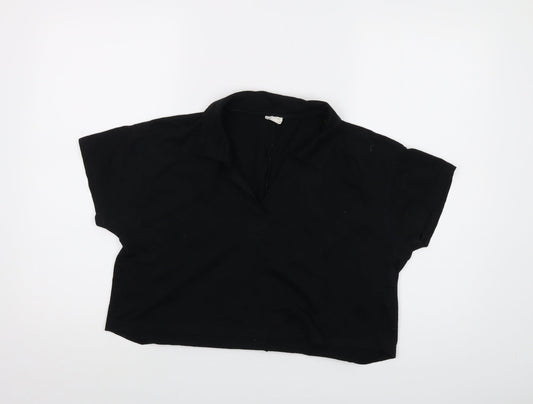 Cotton On Womens Black Cotton Cropped T-Shirt Size M V-Neck
