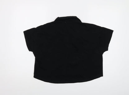 Cotton On Womens Black Cotton Cropped T-Shirt Size M V-Neck
