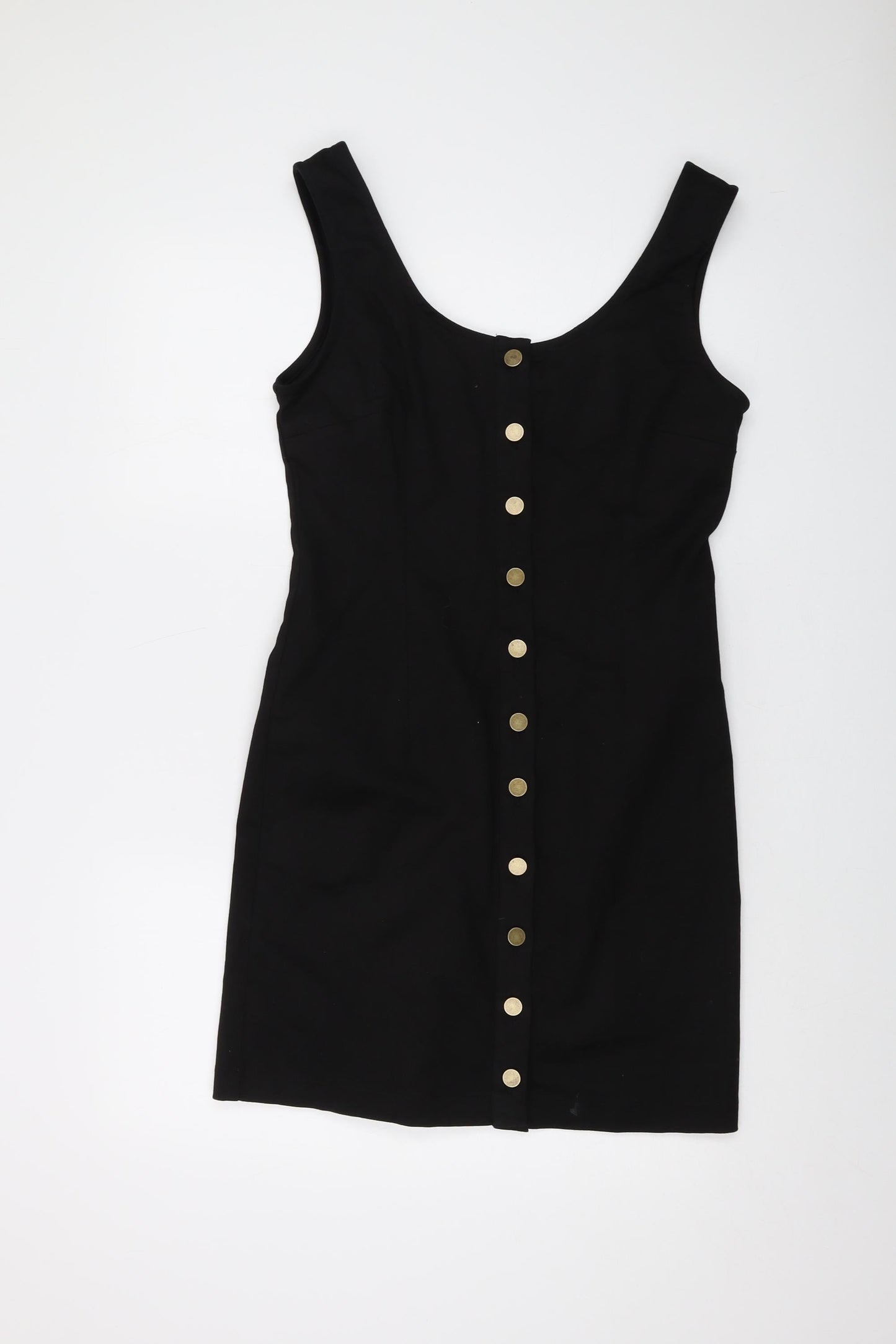 Oasis Womens Black Cotton Mini Size 12 Round Neck Button