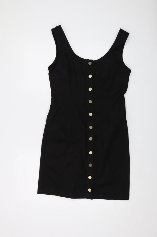 Oasis Womens Black Cotton Mini Size 12 Round Neck Button