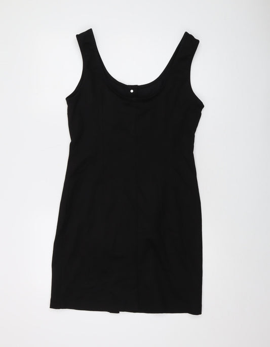 Oasis Womens Black Cotton Mini Size 12 Round Neck Button